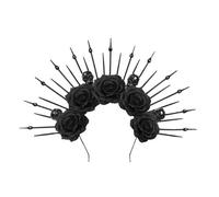 BLESSUME Cerchietto gotico con fiori e teschi, accessorio per capelli da donna, per Halloween, costume da regina, accessorio per cosplay