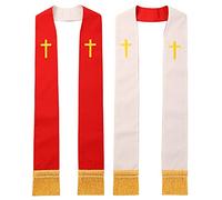 BLESSUME Church Pastor - Stola reversibile con nappe, Bianco e rosso #1, 0