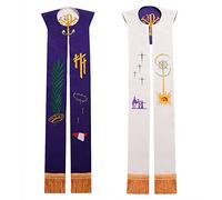 BLESSUME Church Stole sacerdote Pianeta paramenti Reversibile Stola da ricamo (Bianco & Viola #1)