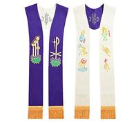 BLESSUME Church Stole sacerdote Pianeta paramenti Reversibile Stola da ricamo (Bianco & Viola #2)