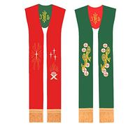 BLESSUME Church Stole sacerdote Pianeta paramenti Reversibile Stola da ricamo (Rosso & Verde #2)