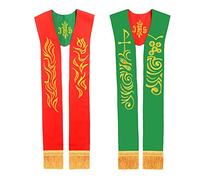 BLESSUME Church Stole sacerdote Pianeta paramenti Reversibile Stola da ricamo (Rosso & Verde #3)