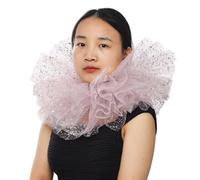 BLESSUME Collare Vittoriano Clown Gorgiera Rinascimentale Rete Colletto con Volant a Strati Halloween, Carnevale (Rosa/Argento)