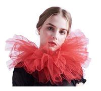BLESSUME Collare Vittoriano Clown Gorgiera Rinascimentale Rete Colletto con Volant a Strati Halloween, Carnevale (Rosso)