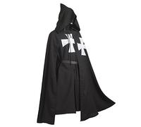 BLESSUME Costume medievale da cavaliere templare con tunica mantello cintura Cosplay set (nero 2)