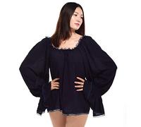 BLESSUME Donne Pirata Camicetta Medievale Via Spalla Contadino Chemise Wench Camicia (L, Blu)