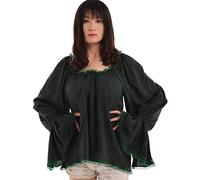 BLESSUME Donne Pirata Camicetta Medievale Via Spalla Contadino Chemise Wench Camicia (L, Verde)
