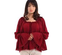 BLESSUME Donne Pirata Camicetta Medievale Via Spalla Contadino Chemise Wench Camicia (M, Borgogna)