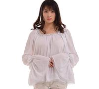 BLESSUME Donne Pirata Camicetta Medievale Via Spalla Contadino Chemise Wench Camicia (S, Bianca)