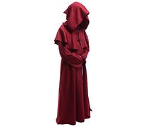 BLESSUME Frate Medievale Cappuccio Accappatoio Monaco Rinascimento Sacerdote Accappatoio Halloween Cosplay Costume (L, Borgogna Cappuccio Cappello+Accappatoio+Vita Corda+Collana)