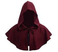 BLESSUME Frate Medievale cappuccio accappatoio Monaco Rinascimento Sacerdote accappatoio Halloween Cosplay Costume (Taglia unica, Borgogna cappuccio Cappello+Collana)