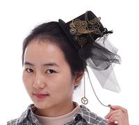 BLESSUME Gotico Donne Steampunk Ingranaggio Ali Orologio Farfalla Cappello Pizzo Capelli Clip Copricapo (A)