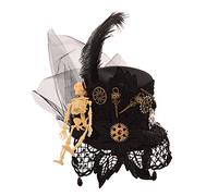 BLESSUME Gotico Donne Steampunk Ingranaggio Ali Orologio Farfalla Cappello Pizzo Capelli Clip Copricapo (J)