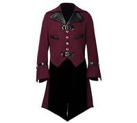 BLESSUME Gotico Vittoriano Frac Steampunk VTG Coat Giacca Halloween Cosplay Costume (XL, Vino Rosso)
