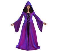 BLESSUME Medievale Donne Allacciare Festa toga bagliore Manica Vestito Cosplay Fantasia cappuccio Lungo Vestito (Viola, XL)