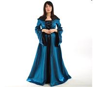 BLESSUME Medievale Donne Allacciare Festa toga bagliore Manica Vestito Cosplay Fantasia cappuccio Lungo Vestito (Blu, XL)
