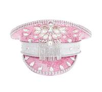 BLESSUME Music Festival Cappello Paillettes Burning Man Sparkly Steampunk Cappelli Adulti Militare Capitano Cap, Rosa 1, M