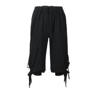 BLESSUME Pantaloni Medievali Uomo Pirata Rinascimento Vichingo Pantaloni di Lino con Tasca, Lunghezza al Ginocchio (3XL, Nero)