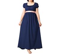 BLESSUME Regency - Abito da donna a fascia, con maniche a sbuffo e vita imperiale, abito da ballo, Blu, L