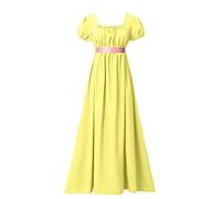 BLESSUME Regency - Abito da donna con fascia increspato, maniche a sbuffo impero, vita da tè, giallo., L