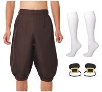 BLESSUME Set di 3 pantaloni medievali da pirata, pantaloni vichinghi, per costume rinascimentale, per cosplay, con fibbia, unisex, marrone, XXL