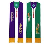 BLESSUME Stola da sacerdote, reversibile, ricamata, con nappe, per chiesa, ministro, pastore, scialli da matrimonio (verde e viola)