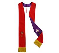 BLESSUME Stola reversibile del pastore del clero della chiesa, Viola e Rosso, taglia unica