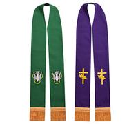 BLESSUME Stola sacerdotale Chiesa Reversibile (Green and Purple)