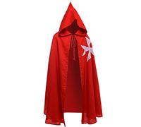 BLESSUME Templare Cavalieri Costume Tunica Medievale Mantello con Attraversare (No Tunica & Cintura) (Rosso)