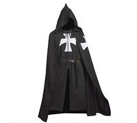 BLESSUME Tunica Costume Cavalieri Ospitalieri Medievali con Mantello e Cintura (Nero 1)