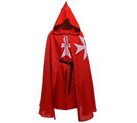 BLESSUME Tunica Costume Cavalieri Ospitalieri Medievali con Mantello e Cintura (Rosso)