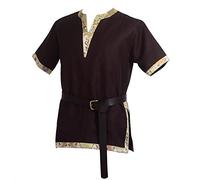 BLESSUME Tunica Medievale Camicia Vichingo Cavaliere Costume con Cintura (S, Marrone)