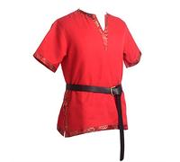 BLESSUME Tunica Medievale Camicia Vichingo Cavaliere Costume con Cintura (XL, Rosso)