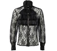 BLESSUME Uomo Medievale Camicia di Pizzo Jabot Collared Gotico Vittoriano Halloween Nero Tops Maniche Lunghe (2XL)