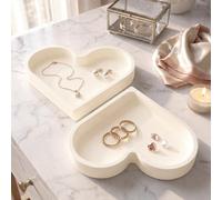 BLESWIN Confezione da 2 vassoi portagioie in silicone a forma di cuore, piccolo vassoio per collane, orecchini e chiavi, regalo di arredamento d'interni per mamma o fidanzata, beige