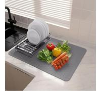 BLESWIN Tappetino Scolapiatti Extra Large in Silicone, 50 X 70 cm, Antiscivolo, Resistente al Calore E Facile da Pulire, Adatto per Piani di Lavoro, Lavelli E Frigoriferi (Grigio)