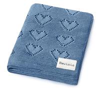 Bleu La La Coperta per Fasciatoio per Neonati Lavorata a Maglia in 100% Cotone di Lusso - Coperta Morbida e Accogliente per Passeggino per Culla Unisex per Neonati e Ragazze (Blu Denim)