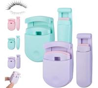 Blevora Eyelash Curler, Wide Angle Long Lasting Partial Professional Mini Folder for All Eye Shapes, Portable Gentle Makeup Tool For Lifted Lashes, with Soft Lash Silicon Pads (Green + Purple)