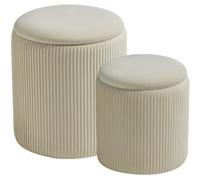 BLEXA Pouf rotondo con contenitore, set di 2 sgabelli imbottiti in velluto per trucco, multifunzionali, poggiapiedi, seduta imbottita, per soggiorno e camera da letto (bianco)