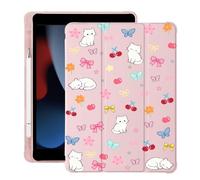 BlHMCASE Cute Kawaii Kitten Bow Star per iPad 5th/6th Generation Custodia con portapenne, Auto Sleep/Wake, Rosa Pelle Morbida TPU Back Cover per iPad 9.7 Pollici