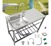 Bliajkswyr Set di Lavandino in Acciaio Inox 304 Mobile lavello Esterno Rimovibile Indipendente Lavelli Commerciale 1 Vasca Lavello a Una Vasca in Acciaio Inox Lavabo da Giardino da Campeggio Terrazza