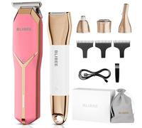 BLIBEE Rasoio per capelli e bikini da donna, impermeabile, elettrico e set 4 in 1, rasoio per capelli, rasoio per il corpo bagnato/asciutto, per naso, sopracciglia, barba, peli pubici, rosa