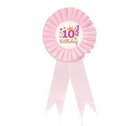 Bliceon Distintivo per 10° compleanno, distintivo per ragazza con spilla, badge rosa con nastro premio per ragazze, decorazione per feste, accessorio per celebrazioni