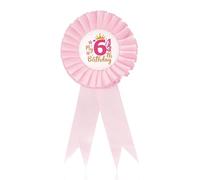 Bliceon Distintivo per 6° compleanno, spilla per 6° compleanno ragazza con spilla, badge rosa con nastro premio per ragazze, decorazione per feste e celebrazioni