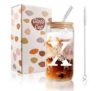 Bliceon Tazza da caffè freddo in vetro con iniziale A-Z, personalizzabile, da 500 ml, per mamma, amici e sorelle, uomini, papà, tazza da caffè freddo, con coperchi e cannucce (X)