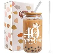 Bliceon Tazza da caffè freddo per il 40° compleanno, 40° compleanno, tazze di vetro con coperchi e cannucce per migliore amica, tazza da frullato femminile, fidanzata, moglie, tazza da viaggio in