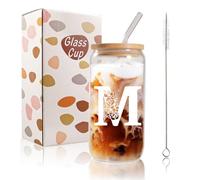 Bliceon Tazza da caffè freddo personalizzabile con iniziale A-Z, 500 ml, per mamma, amici e sorelle, uomini, papà, tazza da caffè freddo, con coperchio e cannucce (M)