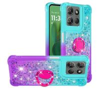 Bliing Cover per MOTO G Play 5G 2025 Liquido Custodia Protettiva Bumper Caso Trasparente Crystal Clear Silicone Sparkly Quicksand Glitter Stander Custodia per MOTO G Play 5G 2025,viola verdastro
