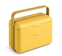 BLIMPLUS Lunchbox Bauletto 2 contenitori giallo opaco (Desert) in plastica 100% riciclabile, Non Tossico, Lavabile in Lavastoviglie, con Coperchio Ermetico, Posate, Separatori, Valvola per Microonde