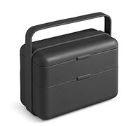 BLIMPLUS Lunchbox Bauletto 2 contenitori nero opaco (Carbon) in plastica 100% riciclabile, Non Tossico, Lavabile in Lavastoviglie, con Coperchio Ermetico, Posate, Separatori, Valvola per Microonde